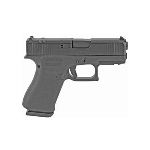 A black semi-automatic handgun with a compact design and textured grip, shown against a plain white background.